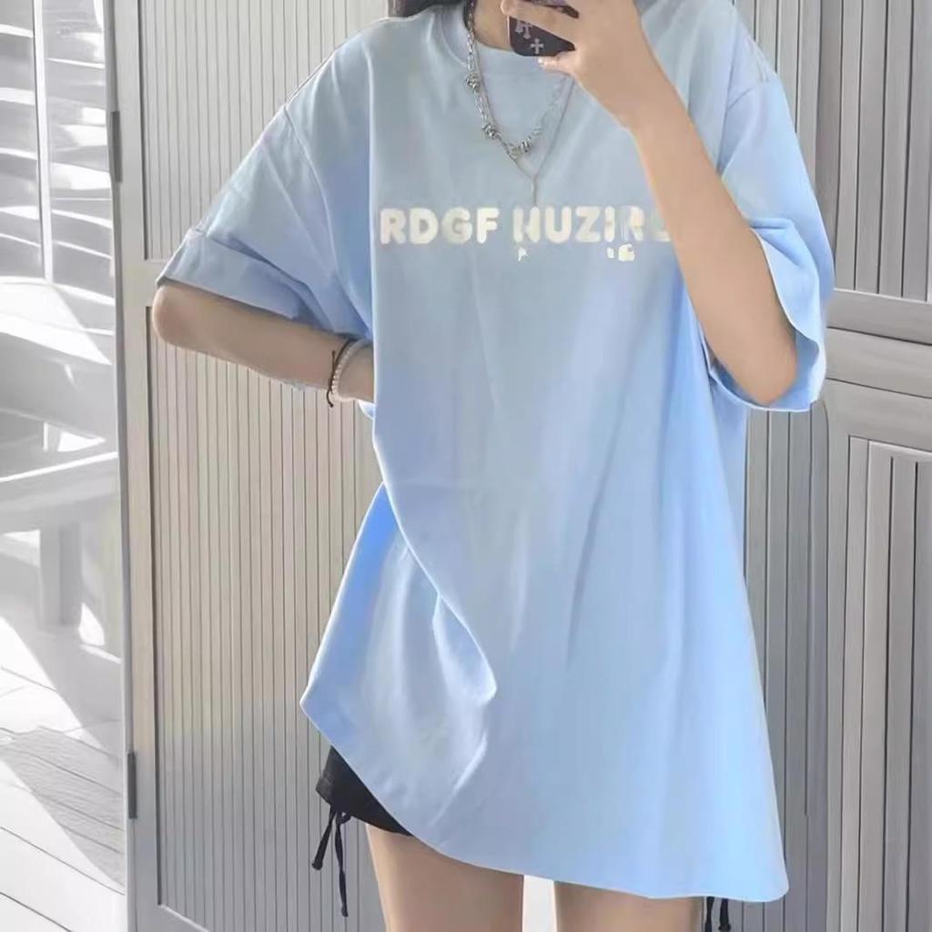 Spring/Summer 2024 Trendy Loose Fit Cotton T-Shirt for Students - Mid-Length, Short-Sleeve