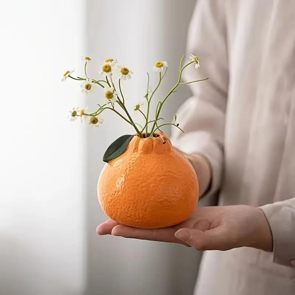 Ceramic Simulated Orange Vase Art Vase Fruit Shape Vase Flower Holder  Tabletop Decor