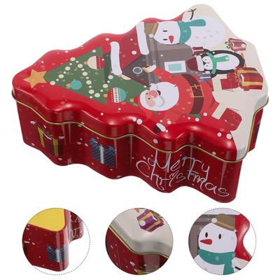 1pcs Christmas Iron Box Tree Shaped Cookie Tin Candy Storage Holiday Treat Container Decorative Metal Jar Xmas Biscuit Holder