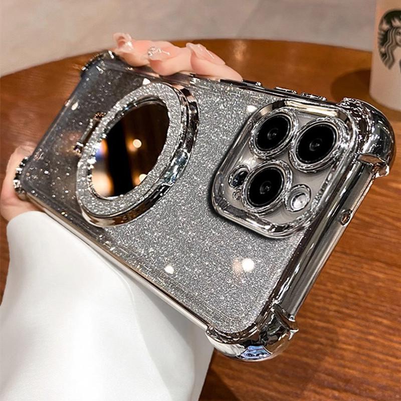 Honor 400SMART Glitter Phone Case & Lens Film for X8D/X9D/X7C/X9 with Touch-Up Mirror Stand