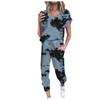 Women Round Neck Lip Print Tie-Dye Casual Short Sleeve Sports Suit