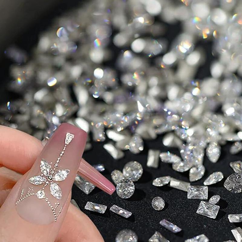 12 Gitter Gemischte Mini Zirkon Nagel Diamanten Pferdeaugen Diamanten Weiß Champagner Nagel Strass Glänzend Bunte Nagel Juwelen Nagel Charms