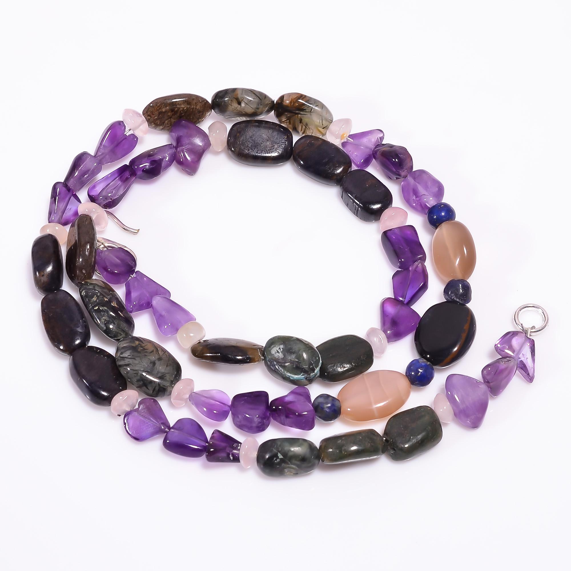 

Amethyst Rutile Quartz Moonstone Gemstone Beads Necklace 3-12 mm 18 UB-7956 UB-7956