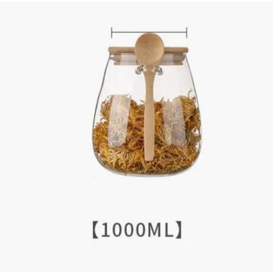 Großes Fassungsvermögen, transparentes Glas, Aufbewahrungsglas für verschiedene Getreidesnacks, versiegelt, mit Löffeldeckel, Teeglas, Vorratsglas