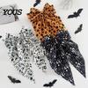 Pumpkin Hair Clip Halloween Bow Spring Clips for Women, Skeleton Ghost Hand Printed Festive Accessory Fabric Barrettes, Cute Horror Accessories