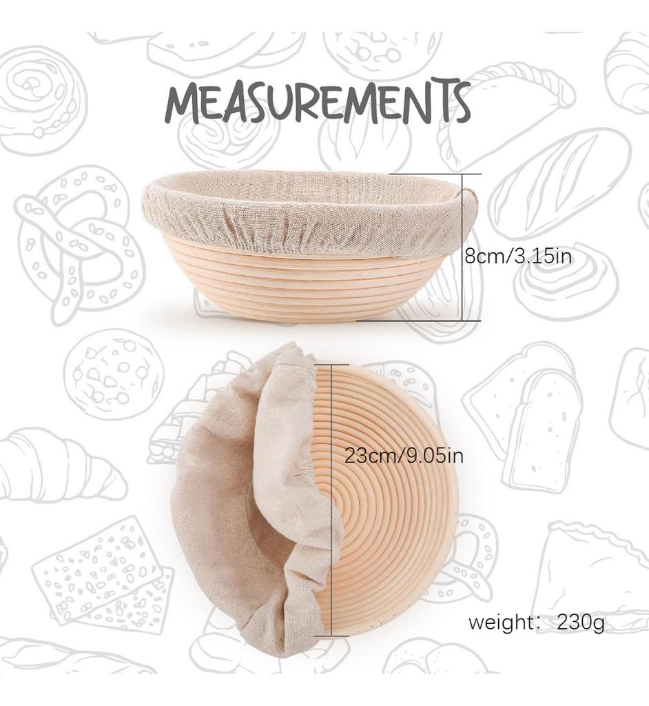Bread Proofing Basket Set Sourdough Bread Making Supplies Baking Fermentation Basket Rattan Basket Gift Set (9 Inch, Round)