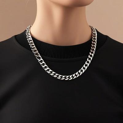 Men Stainless Steel Cuban Link Chain Necklace Hip Hop Streetwear Bold Minimalist Punk Neckpiece Chunky Gothic Jewelry Gift for Him Trendy Accessory