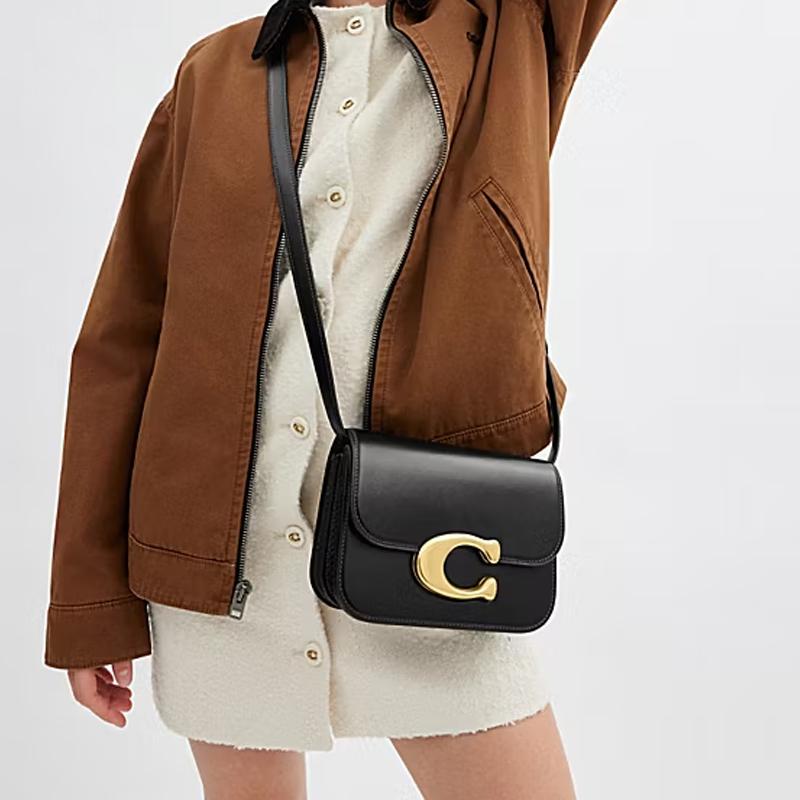 Coach Idol 21 Gold Logo Magnetic Closure Leather Crossbody Shoulder Bag Small Women bags Black CW648-B4BK