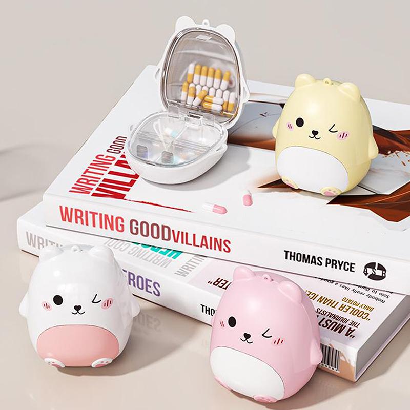 Pill Box Cute Cartoon Small Bear Portable Double-layer Compartment Going Out Packed Separately Medicine Storage Plastic Fashion