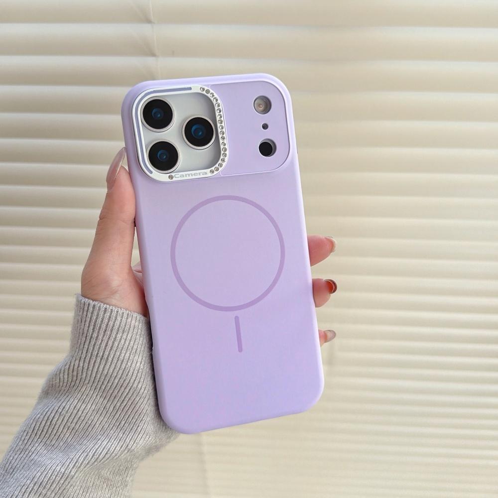 

Liquid Silicone For Magsafe Case For iPhone 17 Air 16 15 14 13 Pro Max Magnetic Rhinestone Lens Protection Shockproof Cover iPhone17 світло-фіолетового кольору