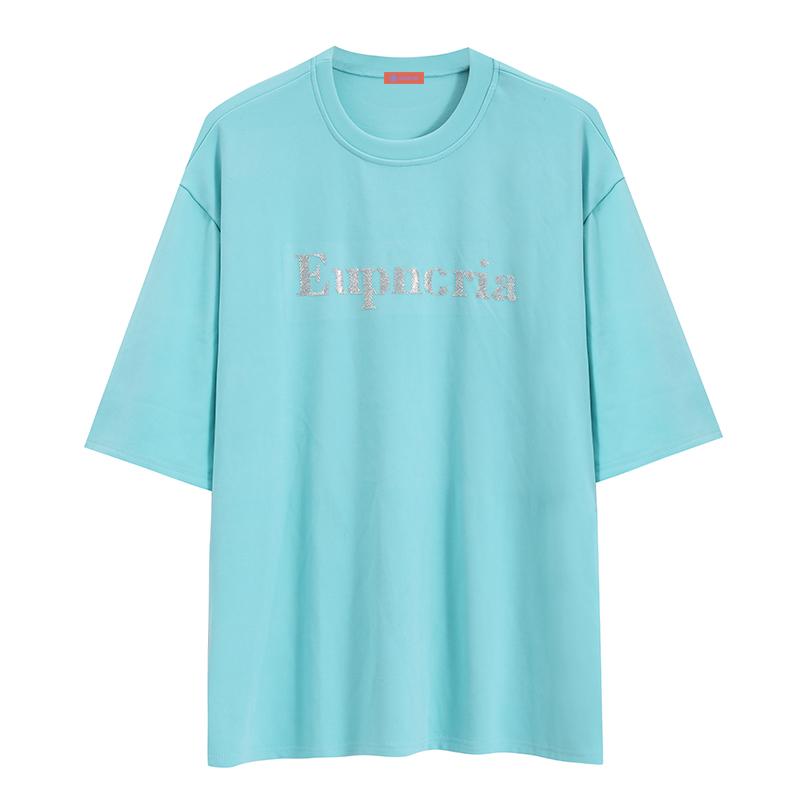 Summer Women Letter Print T-Shirt Girl Harajuku Round Neck Loose Casual Y2K White Pink Blue Tops Tees Short Sleeve Graphic T Shirts Hip Hop Streetwear