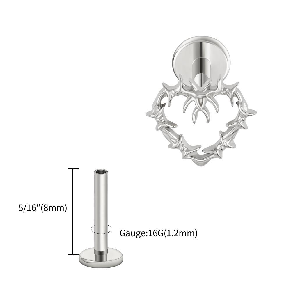 Right Grand ASTM F136 Titanium 16G Tiny Hollow Heart Flat Back Stud Gothic Cartilage Tragus Helix Stud Earring Labret Piercing