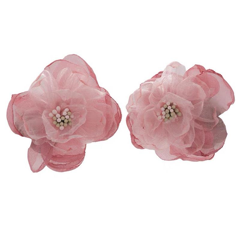 Dopamine Lace Flower Ear Clips Without Ear Piercings Light Luxury Premium Chiffon Flower Stud Earrings Suitable for Spring Ear Jewelry
