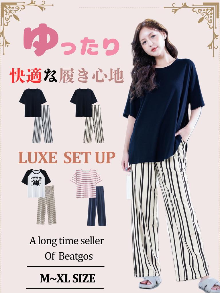 Roomwear Pajamas Loungewear for Women Summer Short Sleeve Modal Loose Fit Cute Black Apricot [Beatgos] (245 & L)