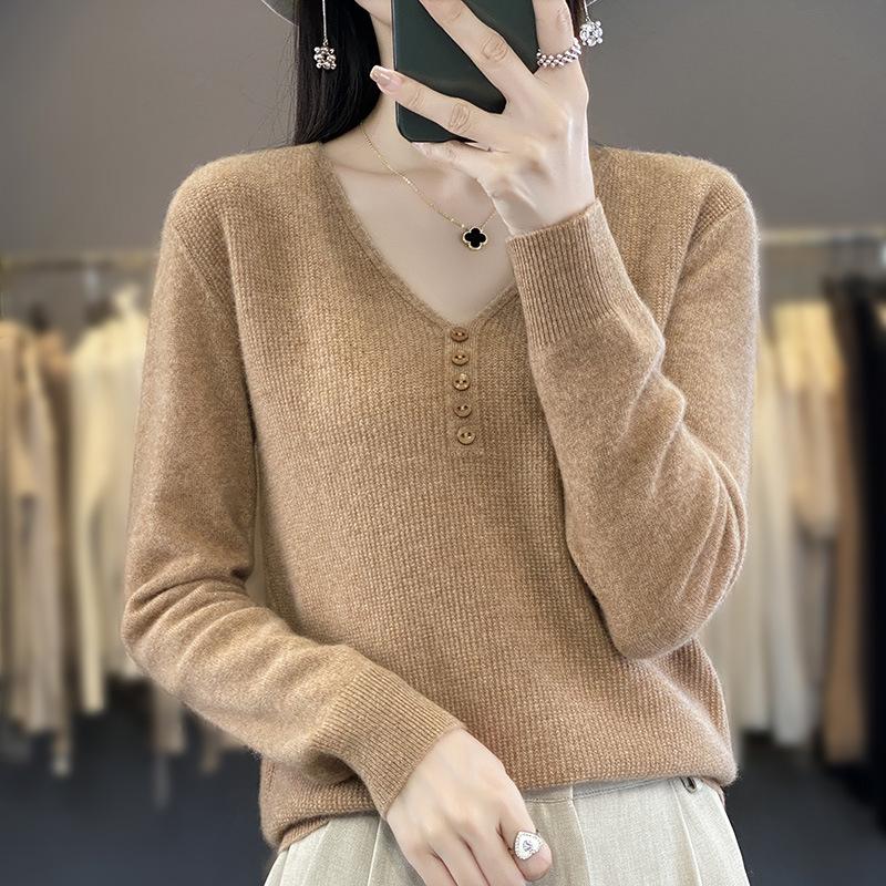 Autumn and Winter New V Tie Buckle Women's Long-sleeved Knitted Sweater Top Loose and Thin Large Size Bottoming Shirt Inside and Outside