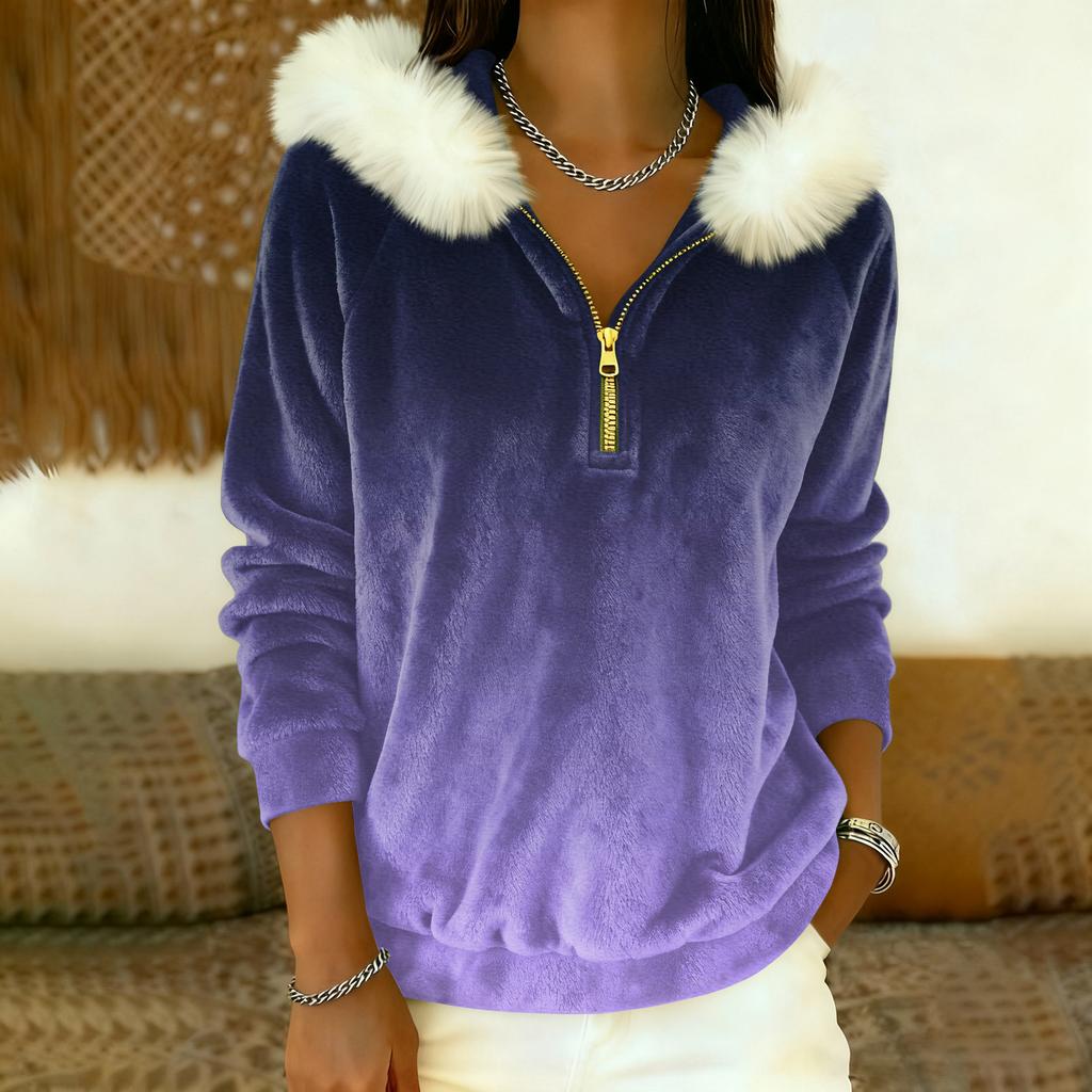 Women's Loose And Comfortable Casual Fashion Half-Zip Hooded Long Sleeve Conventional Printing Top