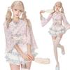 Ligwon Yukata Lolita Japanese Cosplay Top and Bottom Cute Costume for Cultural School Gift Dress, Pink, Style, Costume, Set, Women, Halloween,