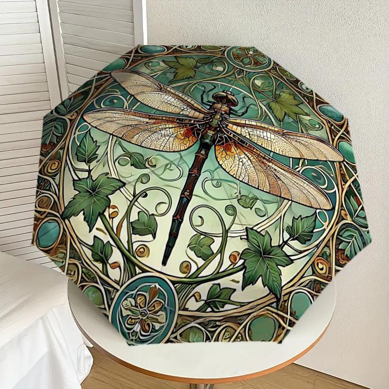 1PC Dragonfly pattern Automatic Open/Close Umbrella with Windproof, 8-Rib Sturdy Canopy, Durable Ribs, Fashionable Design, Outdoor Accessory, Fun Prin