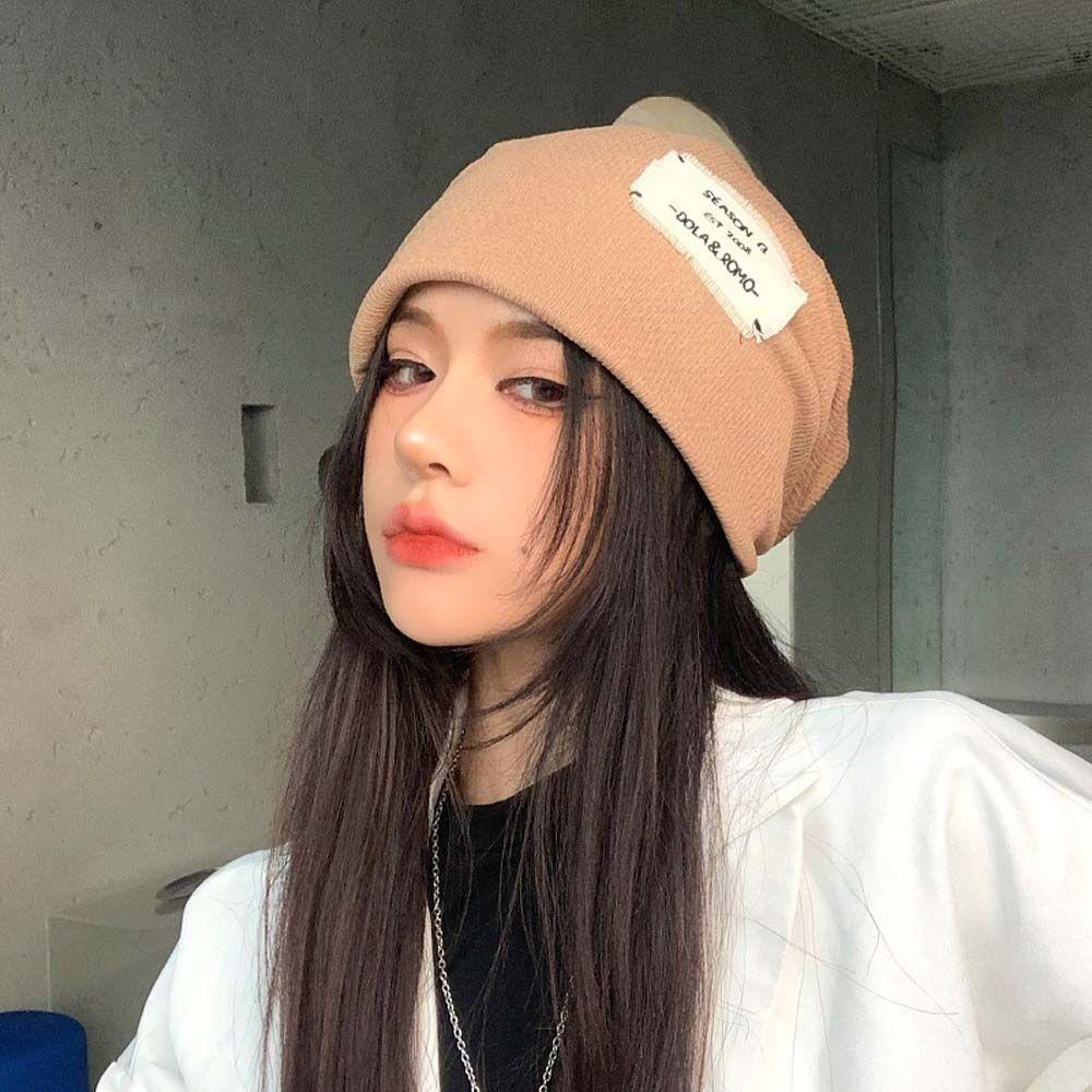 Casual Trendy Women Men Solid Color Autumn Winter Beanie Hat Turban Hat Pile Cap Striped Bonnets