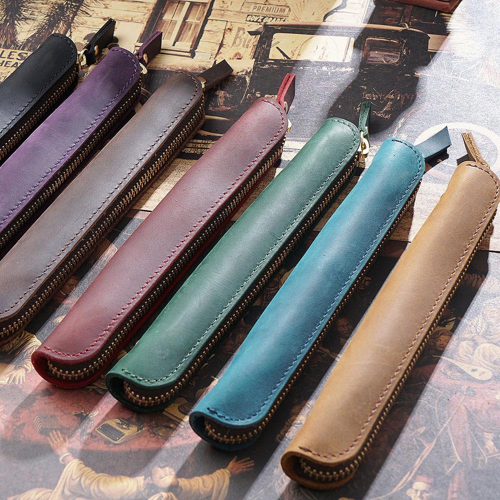2026 Retro Simple Cowhide Apple Stylus Protective Pen Cover Storage Bag Portable Leather Mini Pencil Case