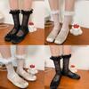 Womens Ruffle Socks Cute Lolitas Crew Socks Frilly Dress Socks Girls Turn-Cuffs High Ankle Socks Sheer Lace Mesh Socks