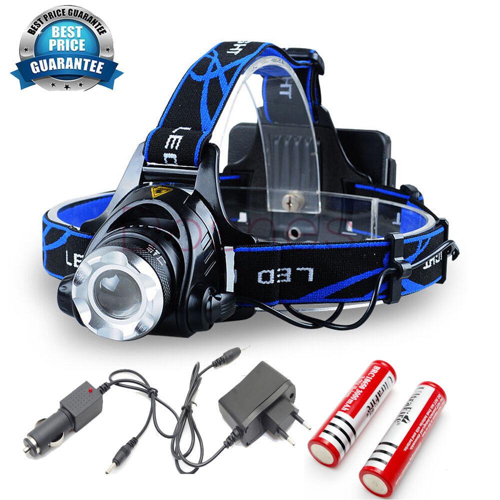 New Xml T6 Led Headlight Head Light Lamp Zoomable 2000lm 2xbattery Eucharger