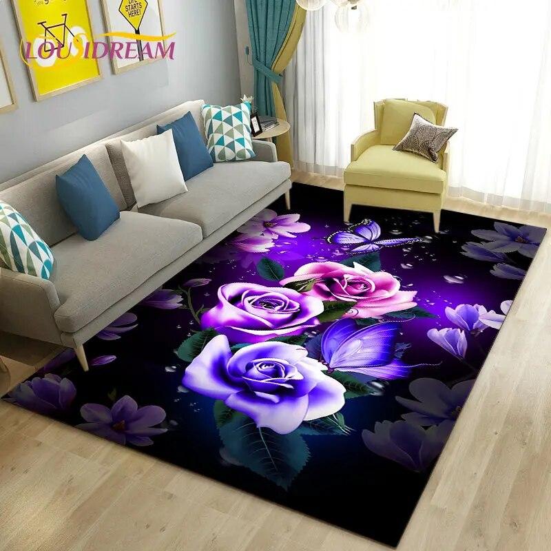 European Luxury Flower Rose Leaf Area Rug,Carpet Rug for Living Room Bedroom Sofa Doormat Decoration,Kitchen Non-slip Floor Mat