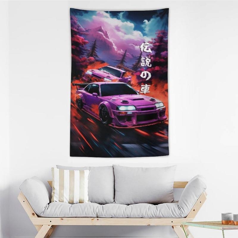 Car Flag Tapestry for Bedroom Purple Drifting Speed Anime Cool Wall Tapestry Cool Flags Room Decor Large Wall Art Tapestries for