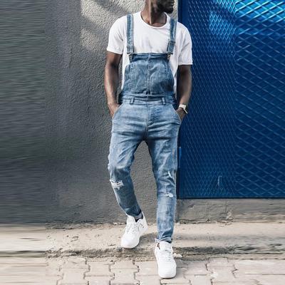 Macacão masculino com bolso jeans macacão streetwear calça com suspensório geral