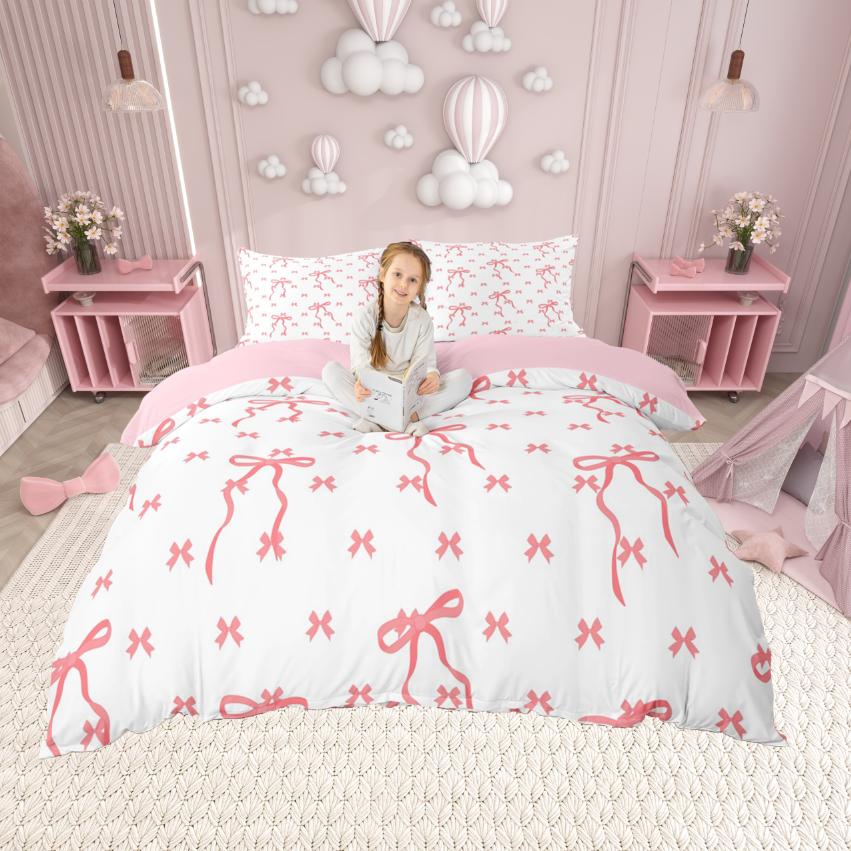 Comforter Homewish Kawaii Bowknot Cartoon Bowtie Bow Comforter Setpink Geometric Stripes Bed Set For Girl