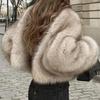 Women's Fashionable Warm Long Sleeve Solid-Color Furry Coat