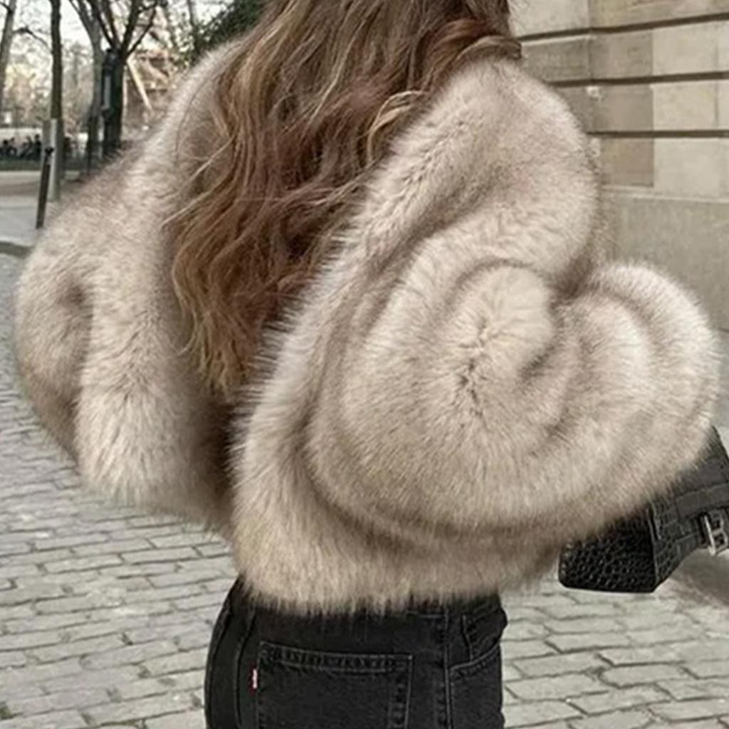 Women's Fashionable Warm Long Sleeve Solid-Color Furry Coat
