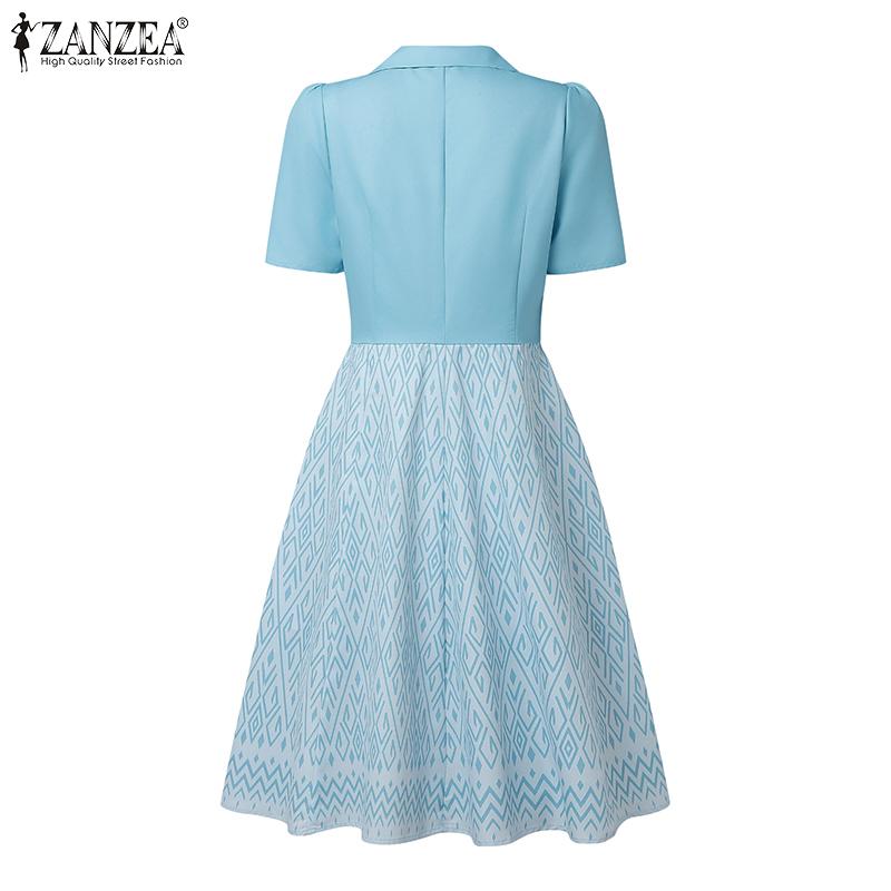 ZANZEA Women Casual Patchwork Summer Short Sleeve Print Dress