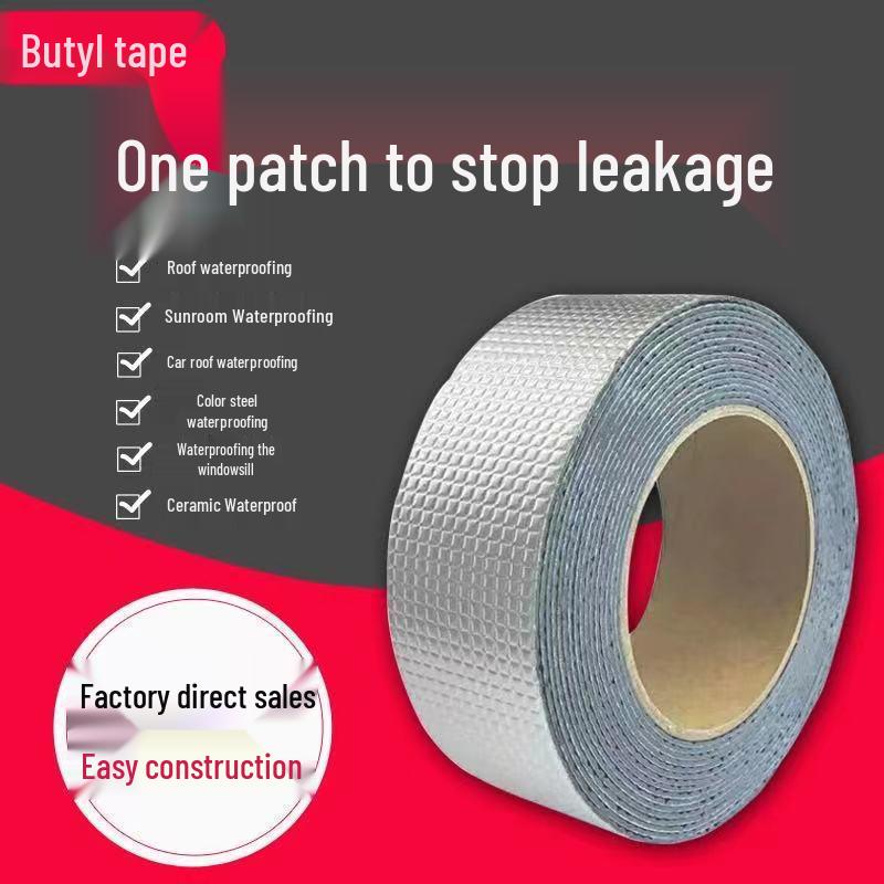 

Butyl Waterproof Leak Repair Tape for Roof and Tile Cracks – Aluminum Foil Sticker 5cm x 5m; Thickness-1mm