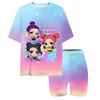 Girls Long Sleeve Printed Loose Casual Round Neck Top and Shorts Set Kids Comfortable Two Piece Outfit Suitable for Daily Wear
