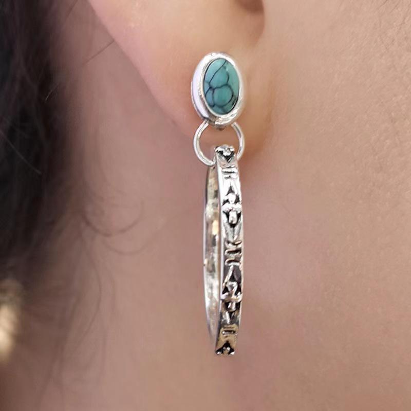 

Elegant European-Bohemian Agate Turquoise Circle Stud Earrings синий