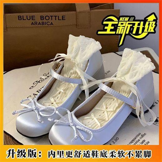 Süße kleine Lederschuhe Koreanische Version weniger vielseitig Lolita dicker Absatz Einzelne Schuhe Runde Spitze Leichter Mund Modische Schuhe