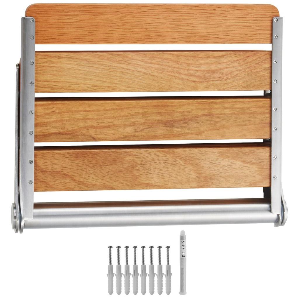 Folding Oak Shower Seat 16.1" X 13.4" Wall Mounted Shower Bench 440 Lbs
