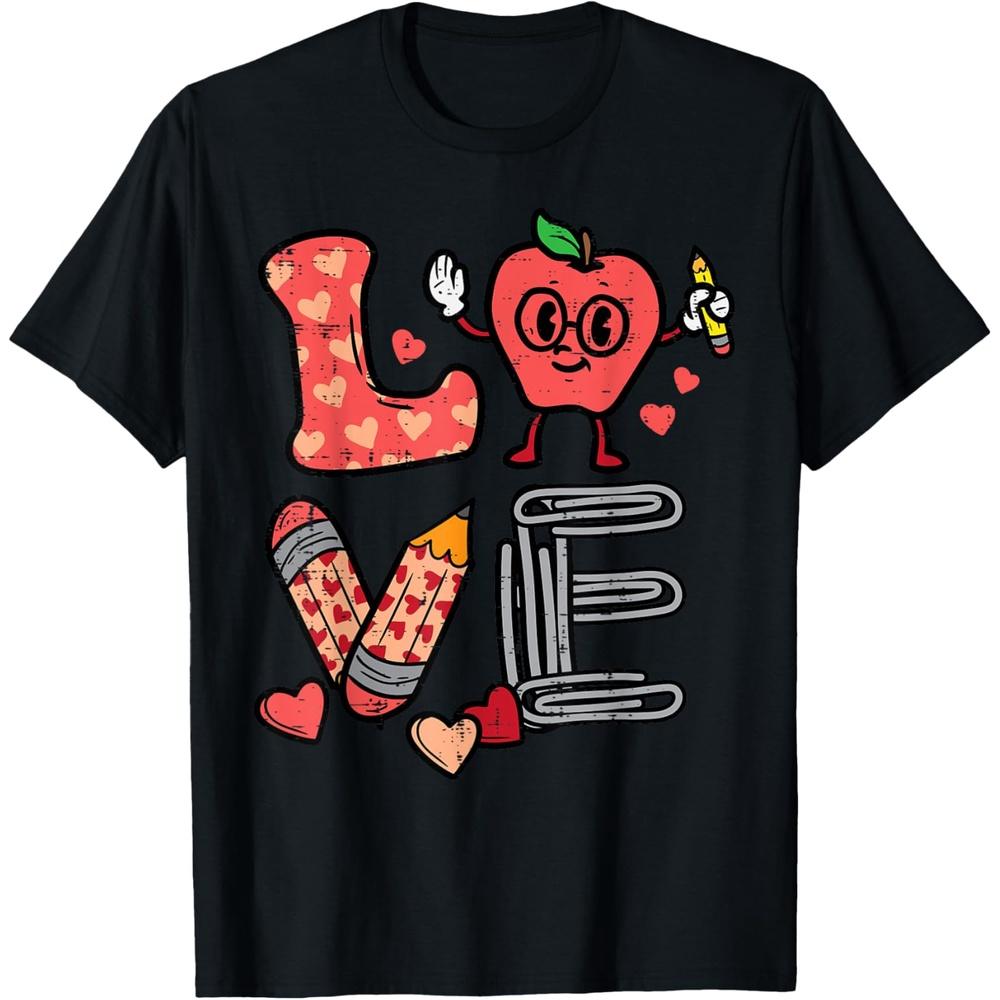 Love Valentines Day Apple Retro School Pre-K Teacher T-Shirt XXL чёрный