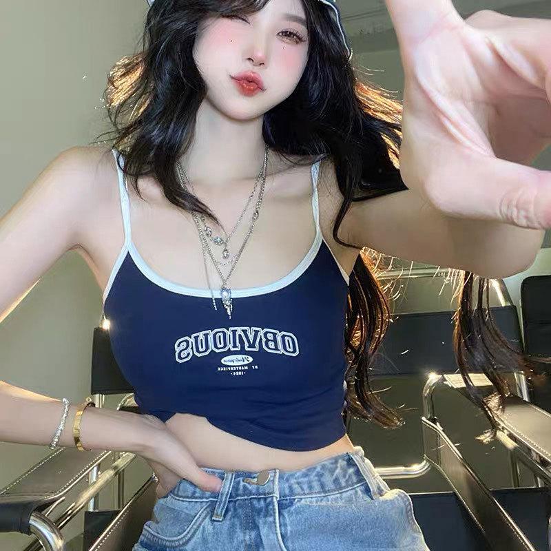 Alphabet Spice Sports Camisole Girly Girl with A Bra Pad Under The Undershirt To Prevent Exposure and Wear A Short Top