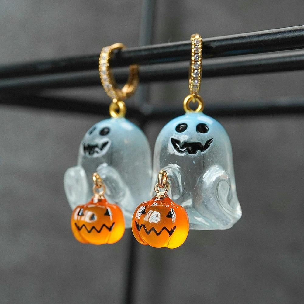 Mode Halloween Geist Tropfen Ohrstecker Damen Mädchen Niedlich Punk Kürbis Edelstahl Schmuck Kristall Haken Hänger Party Geschenke