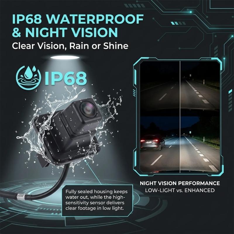 Rear View Backup Camera GV9D67RC0 for Select Vehicles, Wiring Lead Camera Unit, NTSC 720 x 480, Normal or Mirror View, Part References Listed