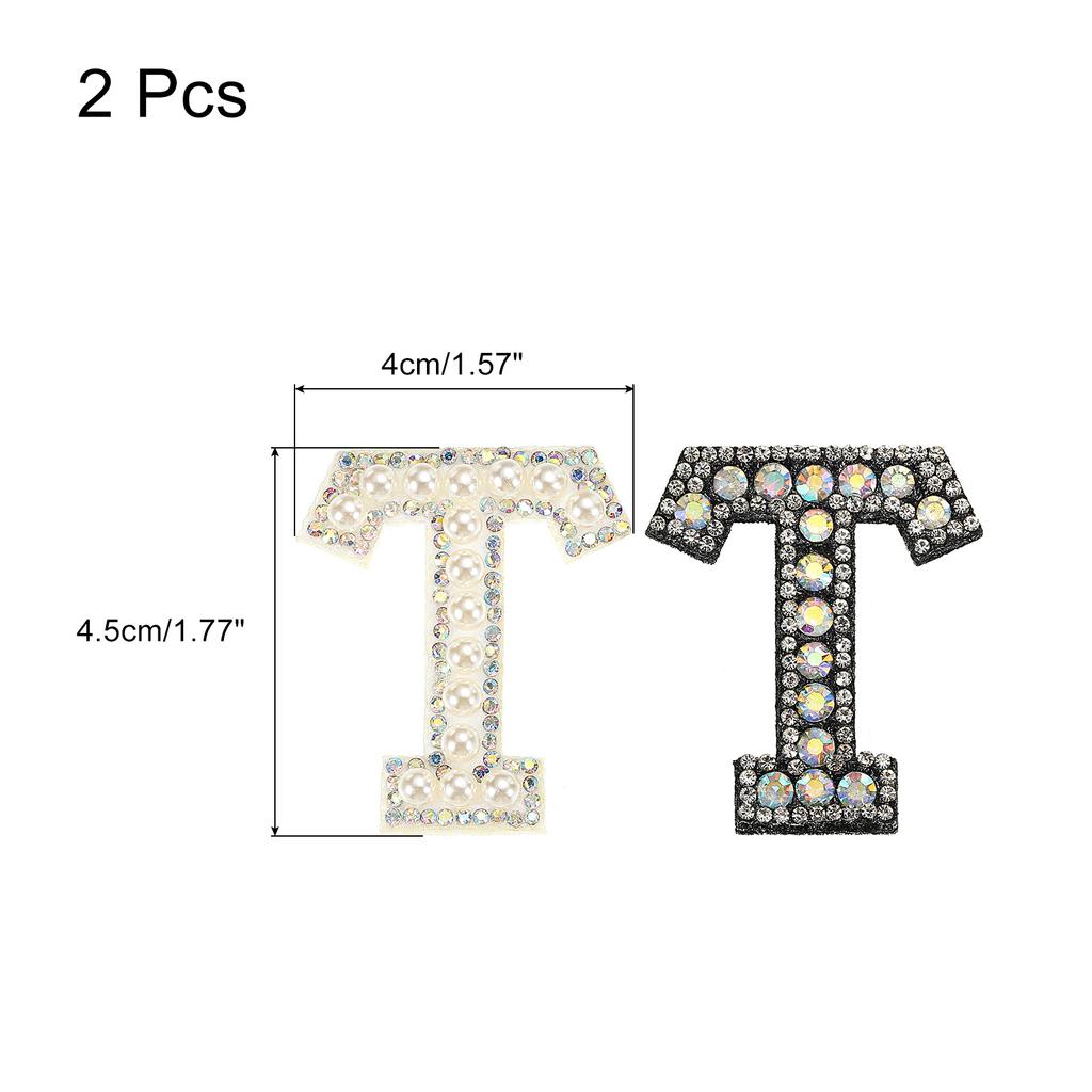 2pcs Iron On Patch Decorative Glitter Pearl Applique Rhinestone English Letter for Clothes Applique DIY Handmade Bag Hat Jeans