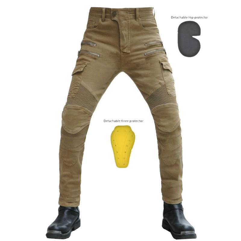 Mens Motorcycle Riding Pants With Removable Armor Pads All-Season Off-Road Biker Jeans Cotton Protective Trousers