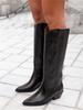 2026 Winter Dameslaarzen Sleehak Hoge Laarzen Mode Western Puntige Neus Schoenen Instappers Cowgirl Hoge Laarzen Botas Mujer