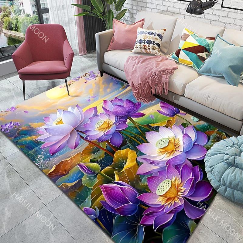 Pond Lotus Pattern Carpet for Living Room Bedroom Bedside Sofa Floor Mat Cloakroom Fashion Home Area Rug Luxury Gift