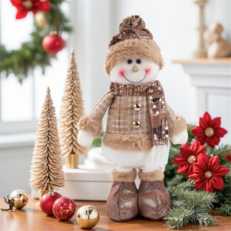 Extendable Christmas Decorative Figure with Fabric Texture, Holiday Character Ornament for Living Room Shelf Displays