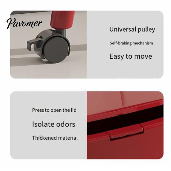 Easy Move Rolling Trash Can with Heightened Legs And Wheels, 16L Capacity Press On Lid Living Room Container Garbage Bin, Retro Style Waste