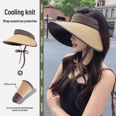 Straw Braid Open-Top Sun Hat for Women - UV Protection, Summer Style, Cycling Shade