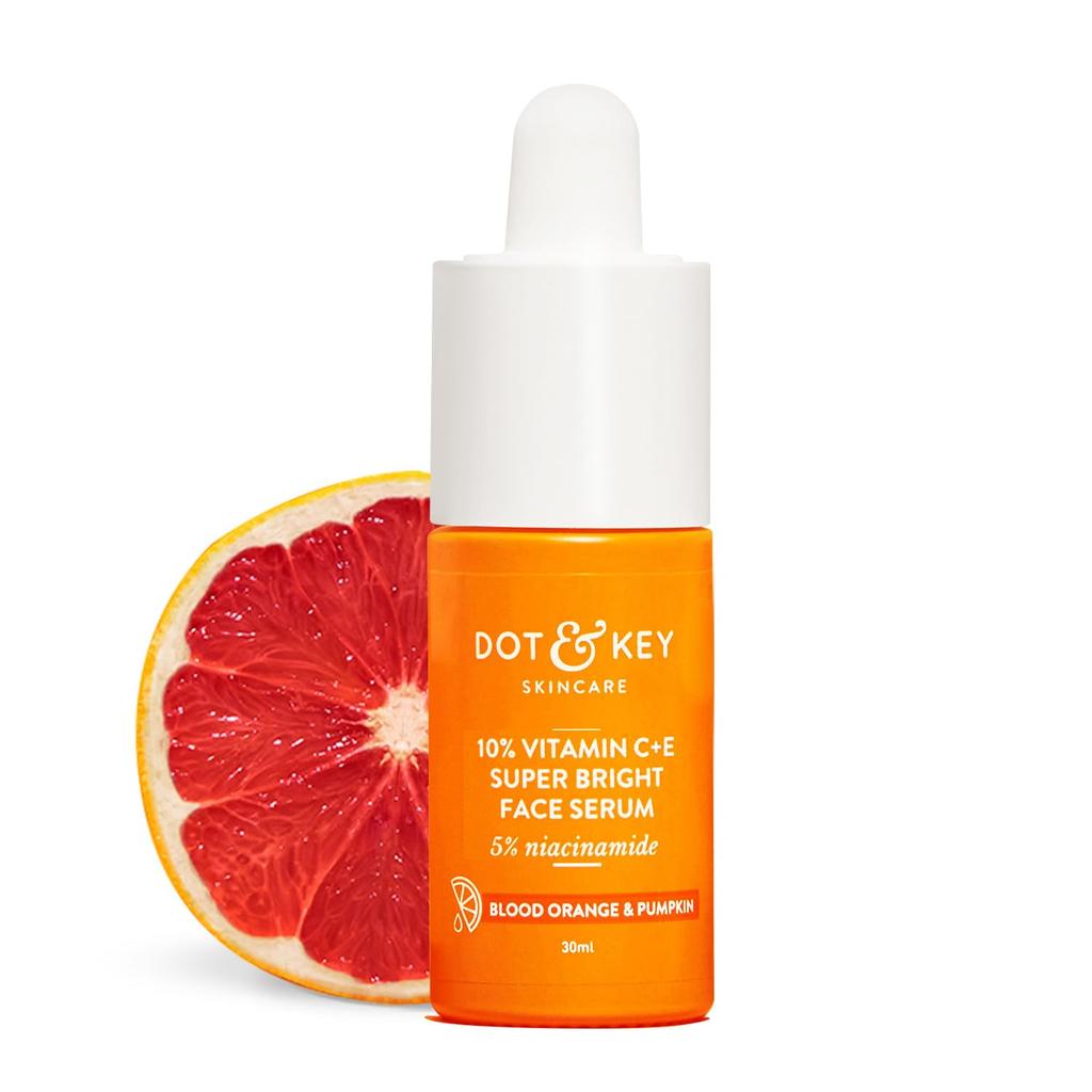 DOT & KEY 10% Vitamin C + E Serum mit 5% Niacinamid, für strahlende Haut, reduziert dunkle Flecken & Hyperpigmentierung, angereichert mit Blutorange & Kürbis, Teer